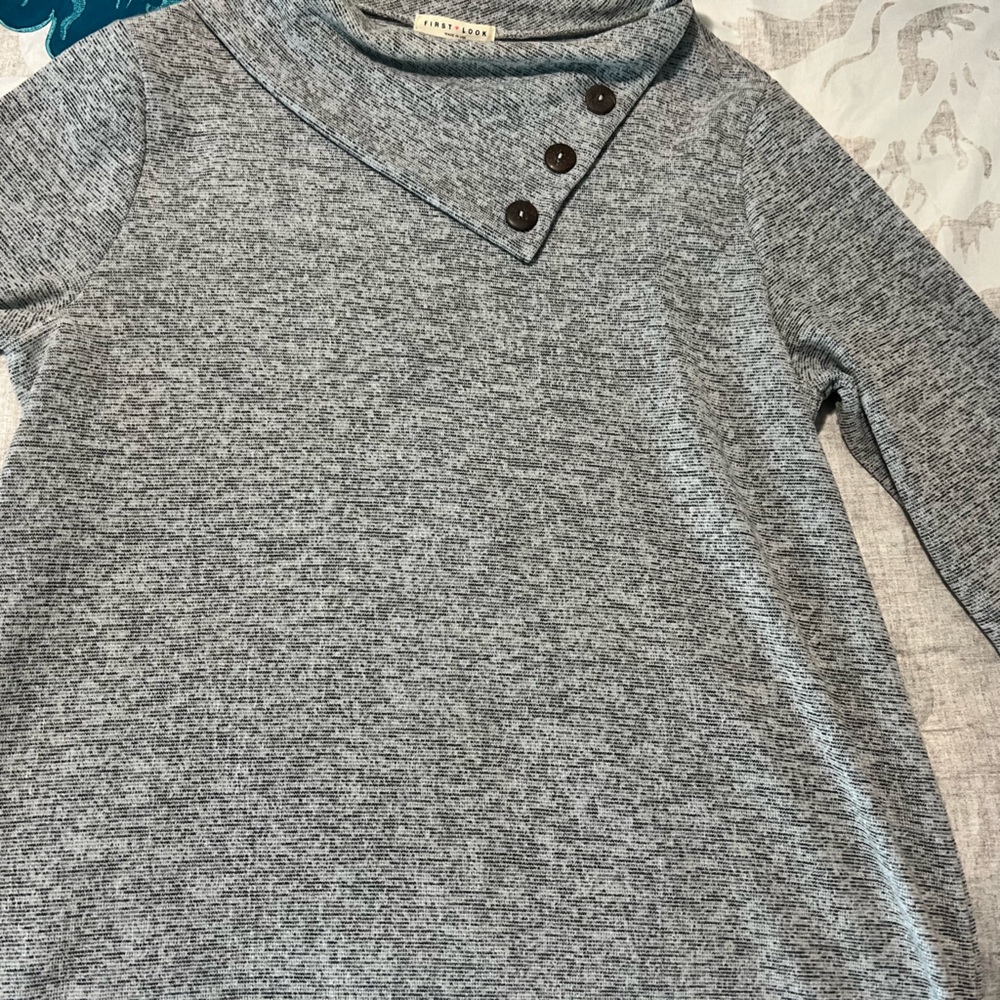 First Look black white stripe knit sweater with brown elbow patches small S B93